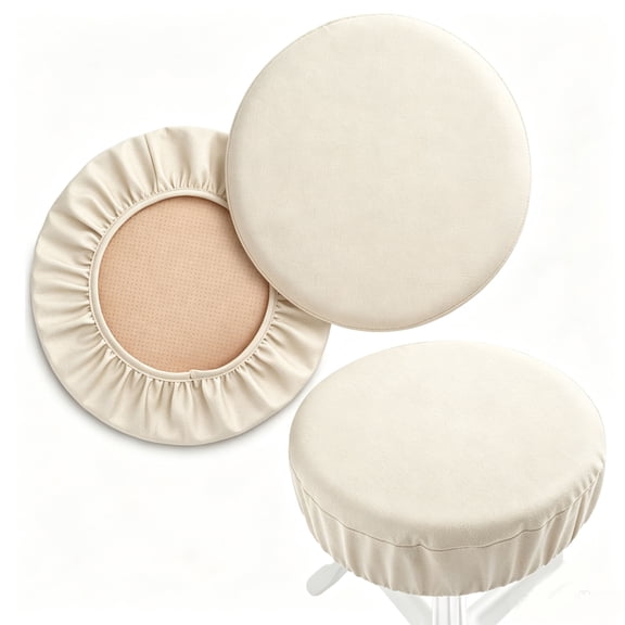 2 Pack Beige Round Bar Stool Seat Covers, 17-1/2 Inch Waterproof Stretch Slipcovers for Swivel Barstool Chairs