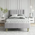 thumbnail image 3 of AUFANK Twin Upholstered Bed Frame with Storage & Wooden Slats, Light Grey, 3 of 7