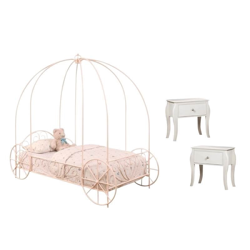 3 Piece Kids Bedroom Set With Pink, Twin Canopy Bed Set