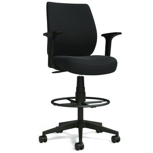 Alera Wessex Drafting Stool, Fabric, Supports Up to 275 lb, 27.95 to 33.66 Seat Height, Black Seat, Black Back, Black Base