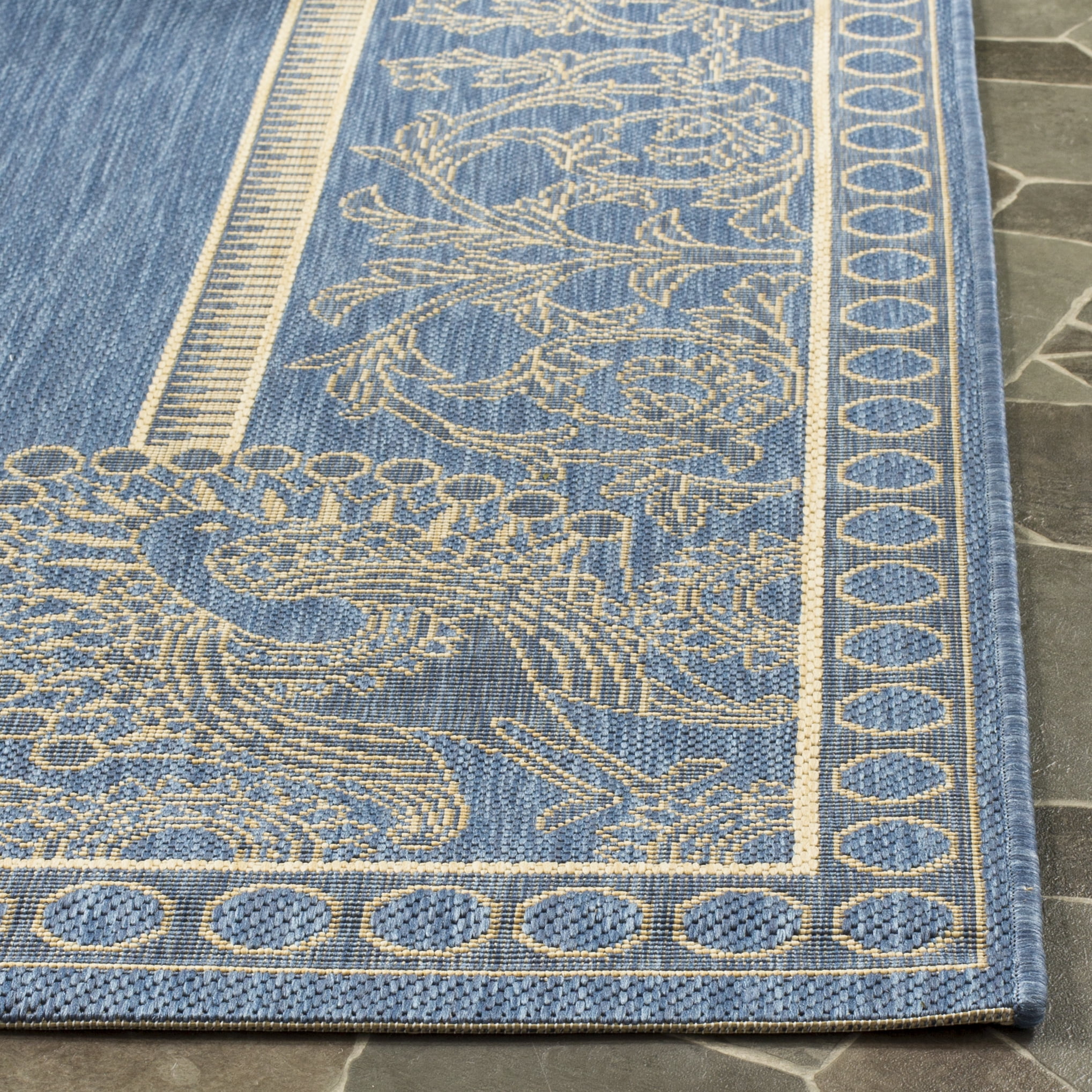 Safavieh Courtyard Cooper Botanical Indoor/Outdoor Area Rug, Blue/Natural, 7'10" x 7'10" Square