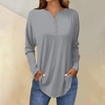 thumbnail image 2 of Breezora Womens Long Sleeve V Neck Button Down Shirt with Dropped Shoulder and Rounded Hem M Size Grey, 2 of 4