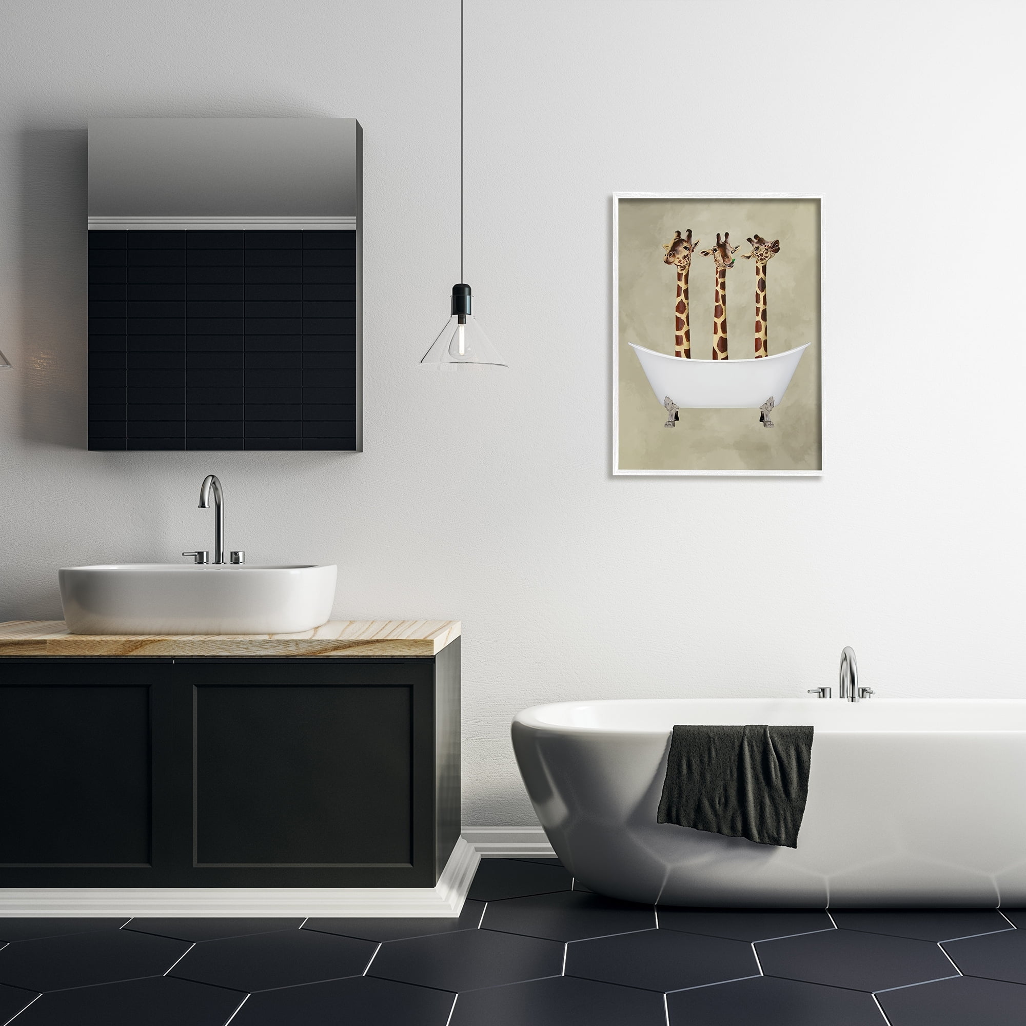 Stupell Industries Natural Palette Three Giraffe Necks In A Claw Foot Bathtub, 24 x 30,Design by Coco de Paris