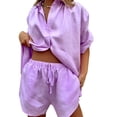 thumbnail image 1 of Jumpingount Pantalones cortos de camisa para mujer, 2 uds., con solapa, parte de un solo pecho, pierna ancha conjuntos de ropa Púrpura M Jumpingount AP003185-06, 1 of 5