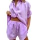 thumbnail image 3 of Jumpingount Pantalones cortos de camisa para mujer, 2 uds., con solapa, parte de un solo pecho, pierna ancha conjuntos de ropa Púrpura S Jumpingount AP003185-05, 3 of 5