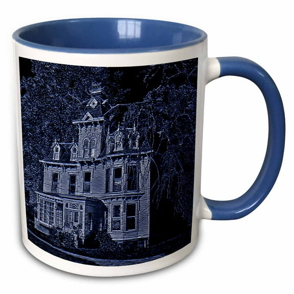 3drose, Scary Looking House in the Midnight Light, 11oz Two-tone Blue Mug
