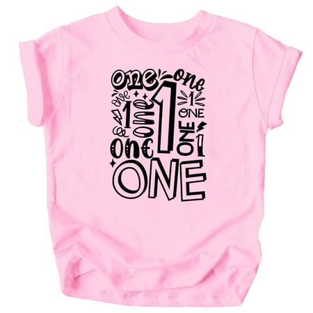

Olive Loves Apple Charming 1st Birthday Terms T-Shirts for Baby Girls and Boys First Birthday Outfit Black on Pink Shirt 18 Months
