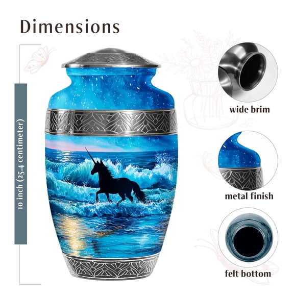 Unicorn Funeral Urn For Ashes Adult Husband & Wife - Black Cremation Urns For Human Ashes Mom & Dad - Multicolor Burial Urn For Men - Large Decorative (10 Inch)