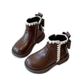 thumbnail image 4 of Girls Dressy Boots Faux Leather Classic Style Boots Easy Zipper Closure Non Slip Sole Cute Bowknot Decor Kids Casual Winter Boots, 4 of 8