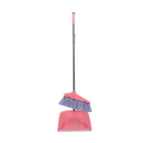 Harlier Broom and Dustpan Set, Large Brooms and Dust Pans with 29'' Long Handle, Upright Broom and Dustpan Comb for Lobby Dog Cat Pets Hair Home Use and Kitchen Cleaning - Pink