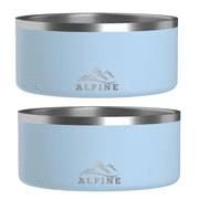 ALPINE Set of 2 Stainless Steel Dog Bowls, Non Slip, Metal Pet Bowl for Food and Water, Double Walled Insulated, Rustproof, Dishwasher Safe (32 oz, Sky Blue)