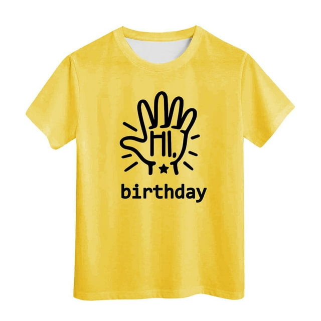 MEZZALL T-Shirt à Manches Courtes pour Fille d'Anniversaire, Col Rond, Coupe Décontractée, Basique, Jaune, 8-9 Ans