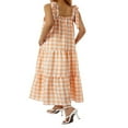 thumbnail image 3 of PENGXIANG Femmes Sans Manches Longue Robe à Carreaux Imprimé Cravate vers le Haut Dos en Vrac Robe Décontractée Simple une Pièce Vêtements, 3 of 7