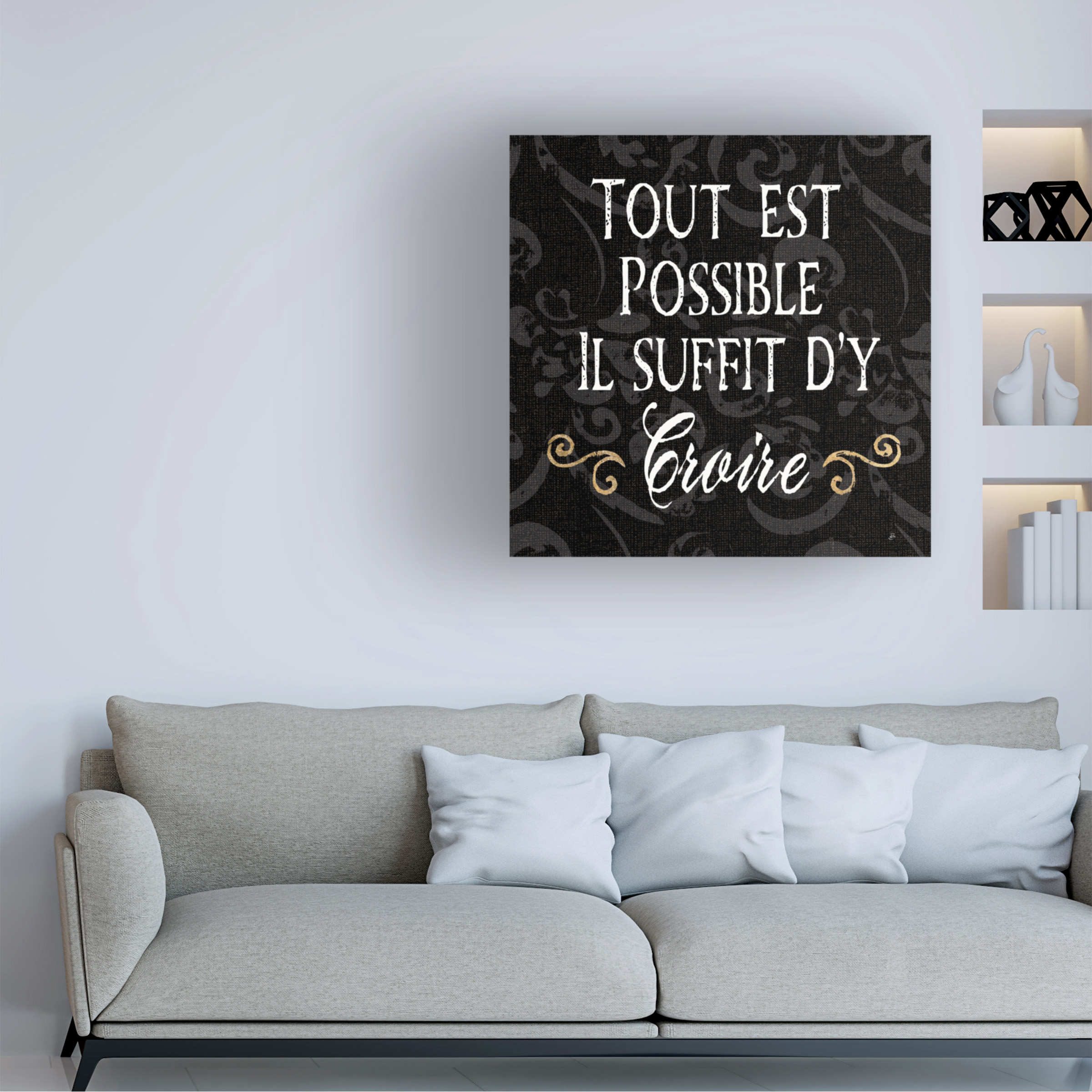 Daphne Brissonnet 'Inspirational Collage IV French on Black' Canvas Art
