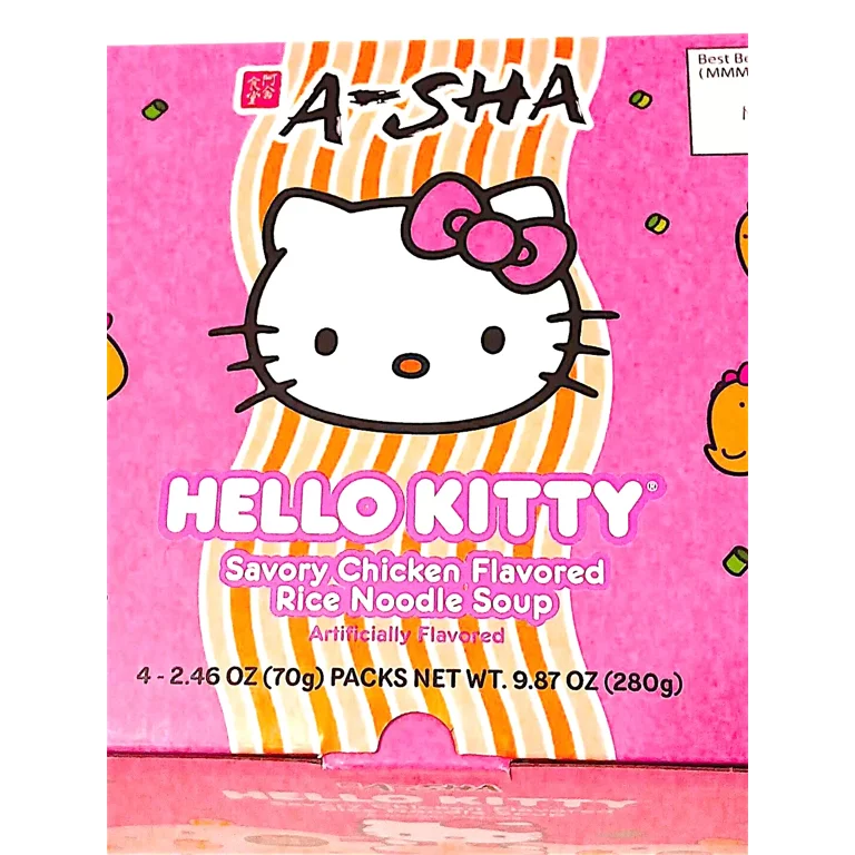 A-Sha Hello Kitty Savory Chicken Flavored Rice Noodle Soup, Vegan
