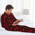 thumbnail image 6 of Salouo Red Skulls Print Button-Front Long Sleeve Pajama Set for Men, Soft 2Pjs Men's Long Sleeve Sleepwear-Large, 6 of 7