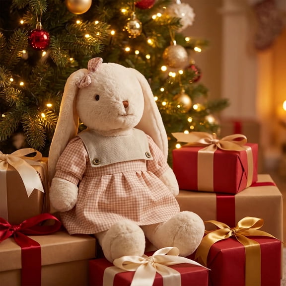 Kicpot 11.8 Inch Soft Plush Bunny Rabbit – Adorable Gingham Dress Stuffed Companion, Ideal Birthday & Anniversary Gift for Her, Cozy Home Decor Accent