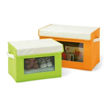 UPC: 0017641002201 | Seville Classics Canvas Storage Box Set with Window (2-Pack)  Green/Orange