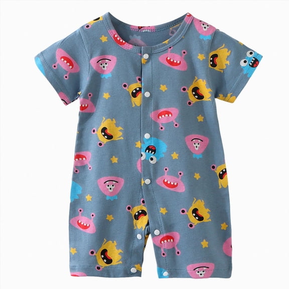 Dagaeig Baby Boy Baby Girl 0 3 6 9 12 18 24 Months Baby Boy Summer Romper One-Piece Outfits Cotton Double Button Climbing Suit Size 12-18 Months