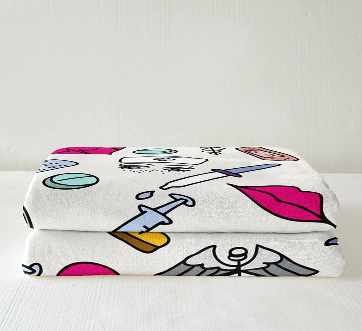 Nurse Gifts for Women,Nursing Throw Blanket Cartoon Sketch Cute Fleece Blanket,Nurse Accessories for Work Blanket 40"x50",Nursing School Essentials Room Decor Nursing Student Gifts