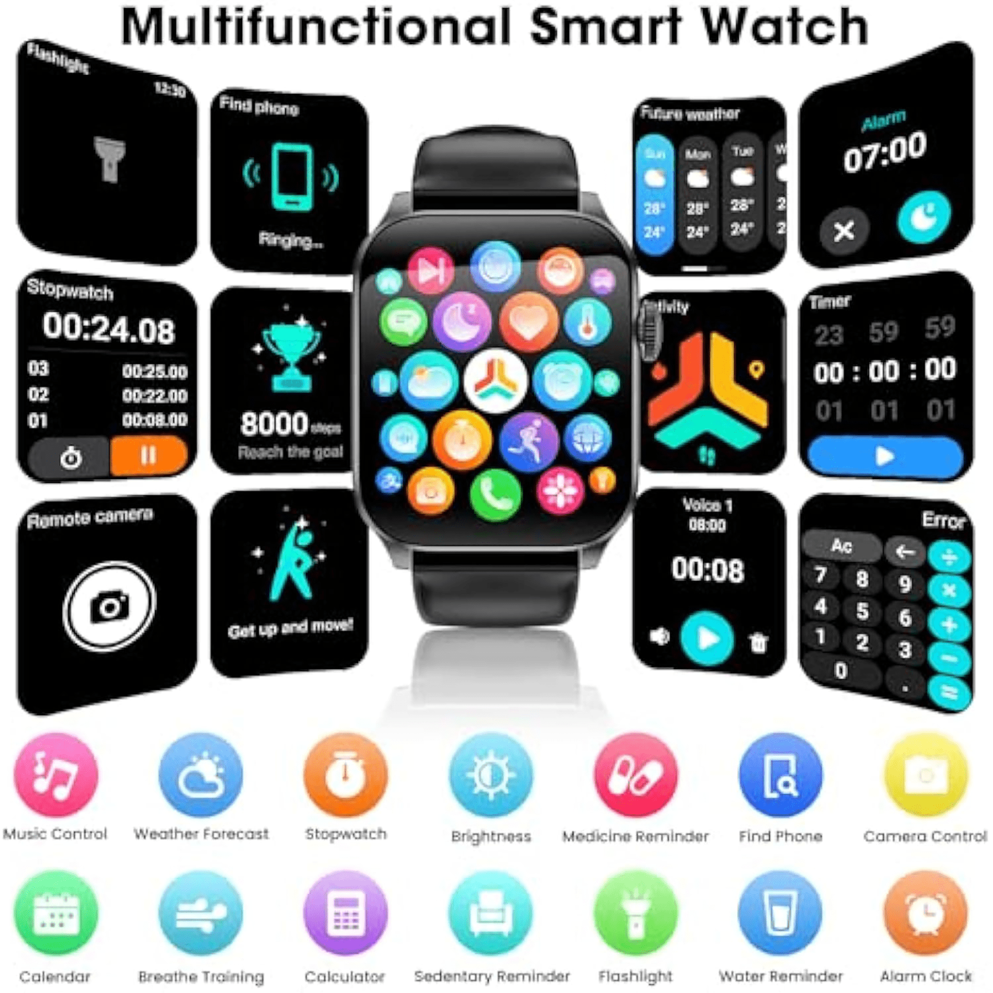 JOEME Black Smarts Watch, 1.9 Inch Display with 108 Programable Sports Modes