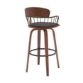 thumbnail image 4 of Willow 30" Swivel Walnut Wood Bar Stool in Black Faux Leather with Golden Bronze Metal, 4 of 10