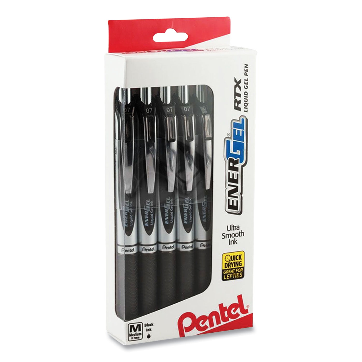 Energel Rtx Gel Pen, Retractable, Medium 0.7 Mm, Black Ink, Black/silver Barrel, Dozen | Bundle of 5