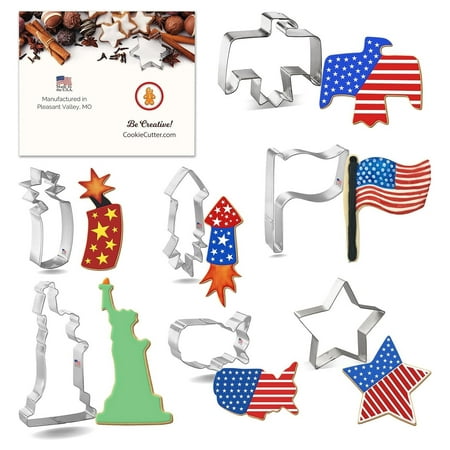 

CodYinFI Cookie Cutters Patriotic 7 Pc Set with Recipe Card Made in USA