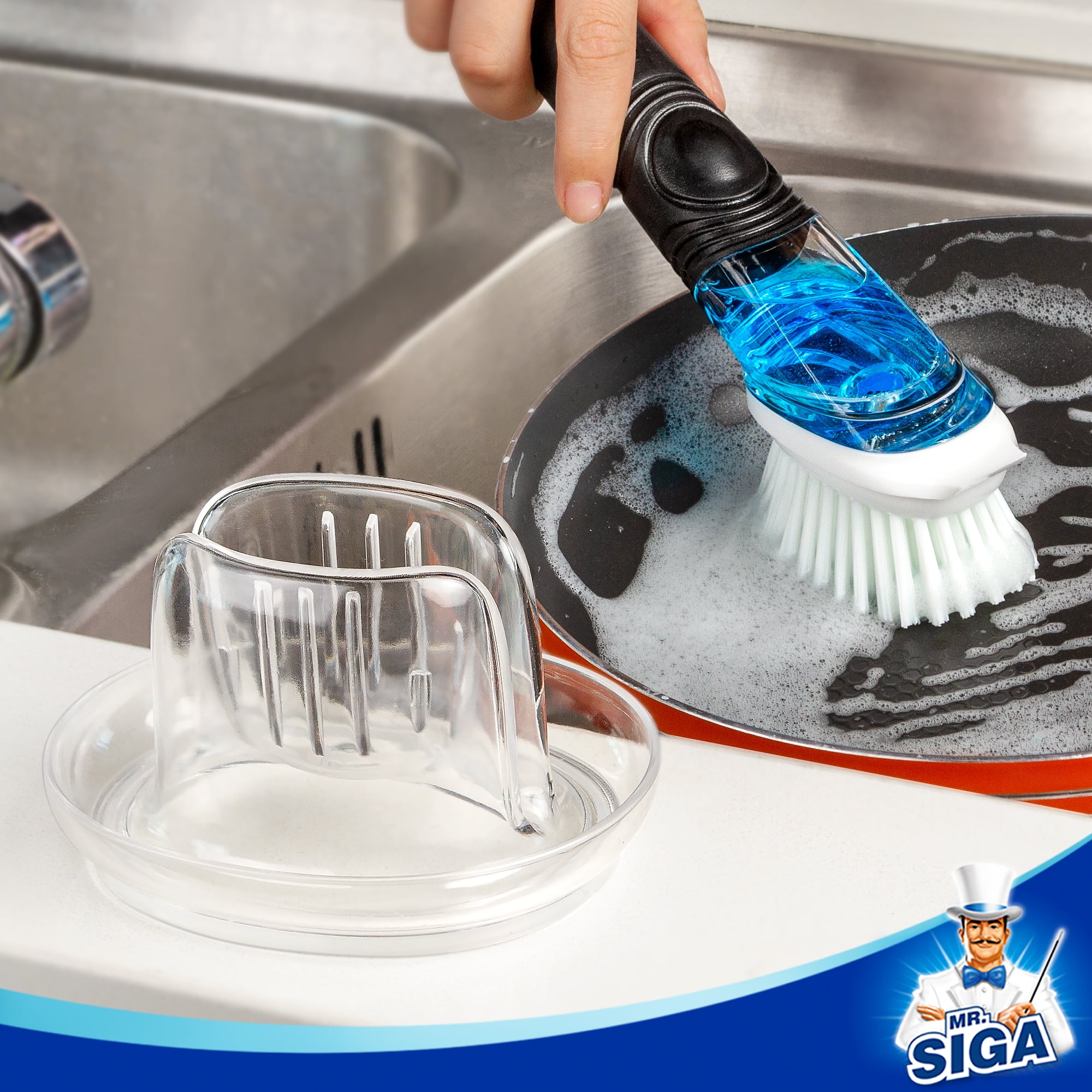 MR SIGA Soap Dispensing Brush Refill Set & 1 Scrubber Pan Pot