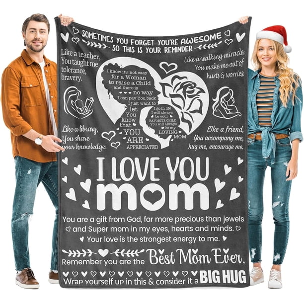 LHSHID Mother Blanket Warm Soft Throw Blanket Mom Gifts for Mothers Day Birthday Gifts for Mom from Daughter Son I Love You Mom(Grey) 60x80in