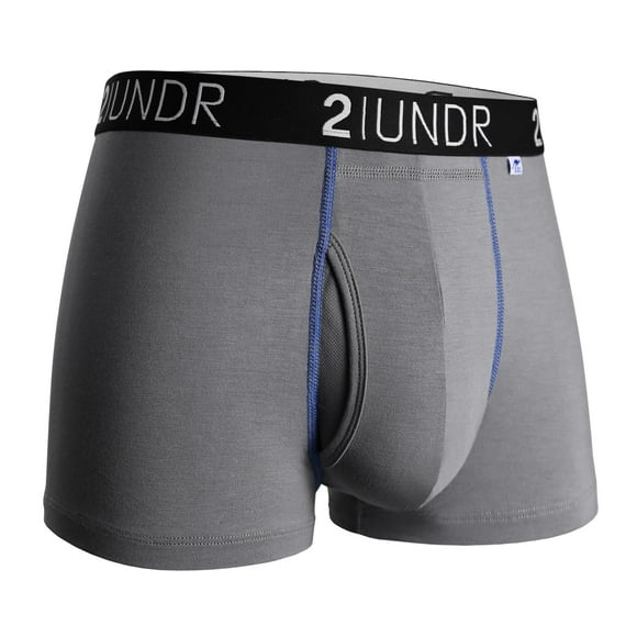 2UNDR Swing Shift 3" Boxer Trunk Underwear (Grey/Blue, Medium)