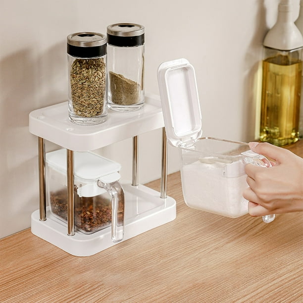 Sucrier en céramique avec couvercles en bambou et cuillères - Plateau de service en porcelaine pour thé, café, épices, sel, assaisonnement avec étiquettes tableau noir pour la maison et la cuisine