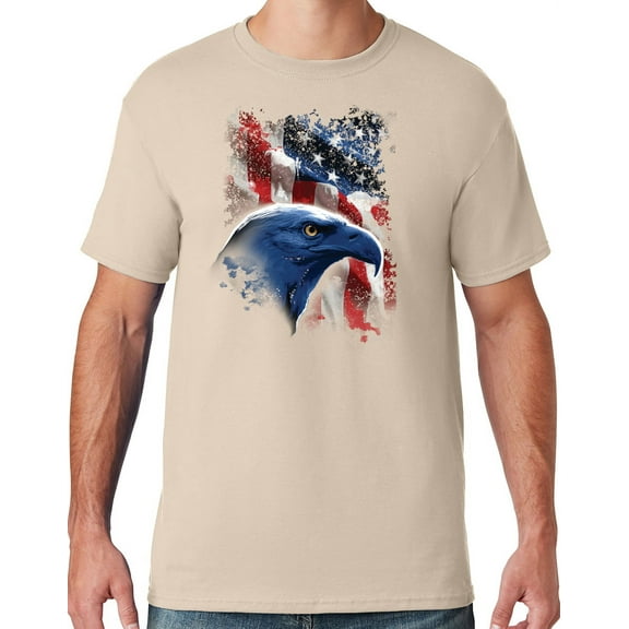 Mens American Icon Patriotic Eagle T-shirt, Medium Sandstone