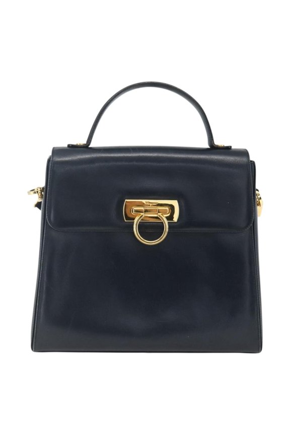 Pre-Owned Salvatore Ferragamo Gancini Convertible Top Handle Bag Leather Navy Leather Handbag