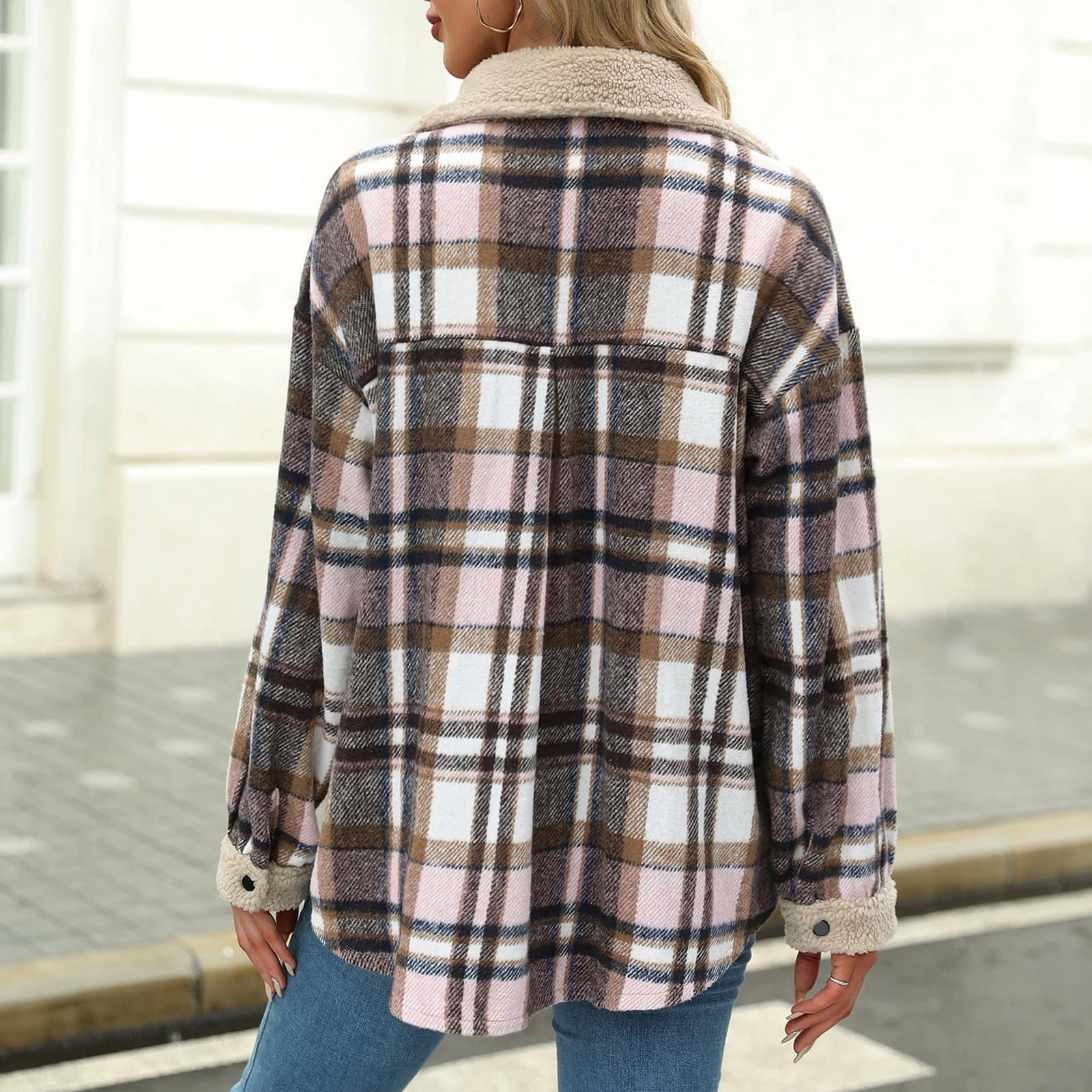 YFNNUP Womens Flannel Plaid Jacket Coat Casual Button Down Long Sleeve Jacket Outwear 2024 Fall Fashion Shacket Jacket Cozy Lapel Blouse Tops