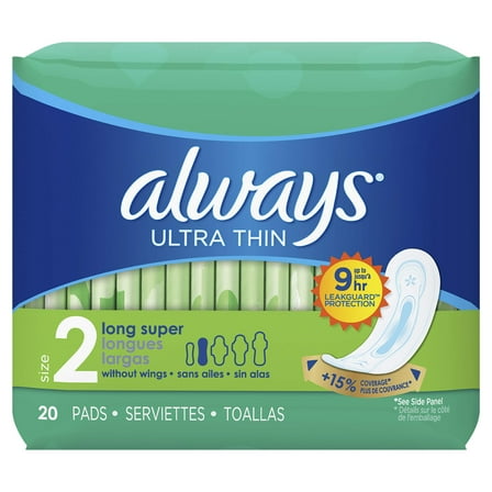 Always Ultra Thin Long Super Pads, 20-Count (Pack of 4)