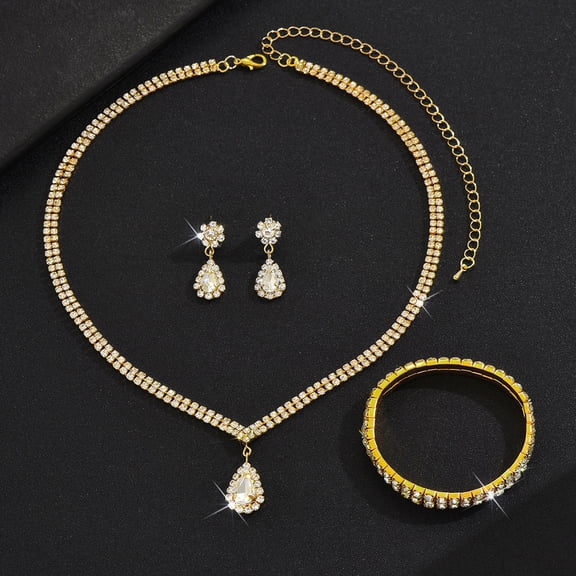 Top-keivon Wedding Necklace and Earrings Sets Silver Crystal Bridal Jewelry Set Rhinestone Drop Pendent Jewelry Accessories for Women and Brides