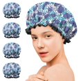 thumbnail image 7 of Shower Caps,White and Blue Of Animal Print Waterproof Shower Cap for Women 4 Pieces,Double Reusable Hair Cover for Shower PEVA Elastic Stretch Hem, 7 of 7