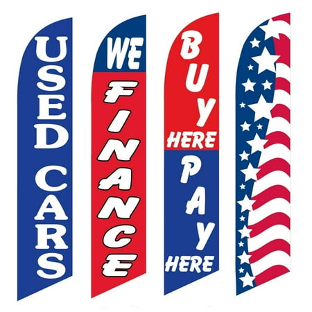 4 Advertising Swooper Flags Used Cars We Finance Buy Pay Here Patriotic