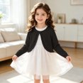 thumbnail image 5 of hengsof Girls Cardigan, Girls Bolero Shrug Sweater, Kids Knit Lace Long Sleeve, Button Cover Up Cropped Tops, 5 of 8