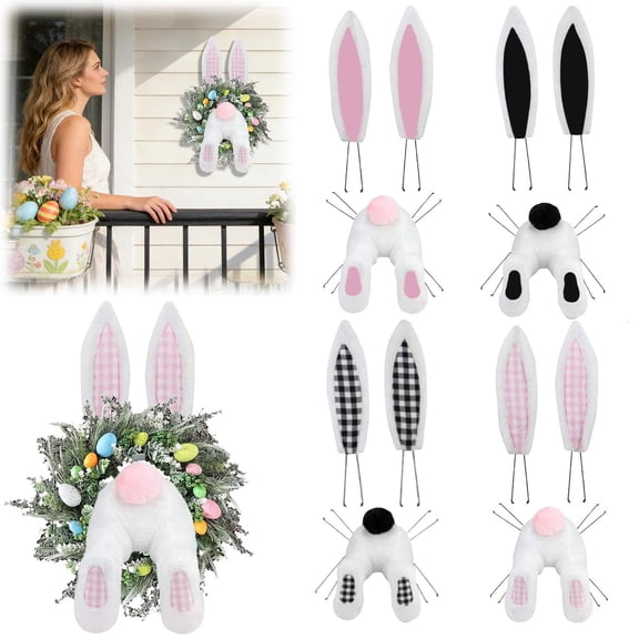 CoreLiving Easter Wreath Bunny Butt Wooden Spring Door Decorations Outdoor Indoor Hanging Welcome Sign for Home Front Door Wall Porch Wreath Attachment Craft Supplies Kit