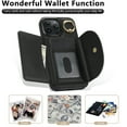 thumbnail image 7 of for iPhone 16e Wallet Case with Card Holder Women Men, Flip PU Leather Kickstand Shockproof Protective Phone Cover Magnetic Clasp 360 Rotation Ring Stand for iPhone 16e, Black, 7 of 7