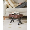 thumbnail image 2 of Small 12" H Footrest Stool, Square PU Foot Stool with Metal X-Leg, Multi-Use as Small Side Table, Step Stool for Living Room, Bedroom, Entryway, Office, Dark Brown WBD012Z, 2 of 12