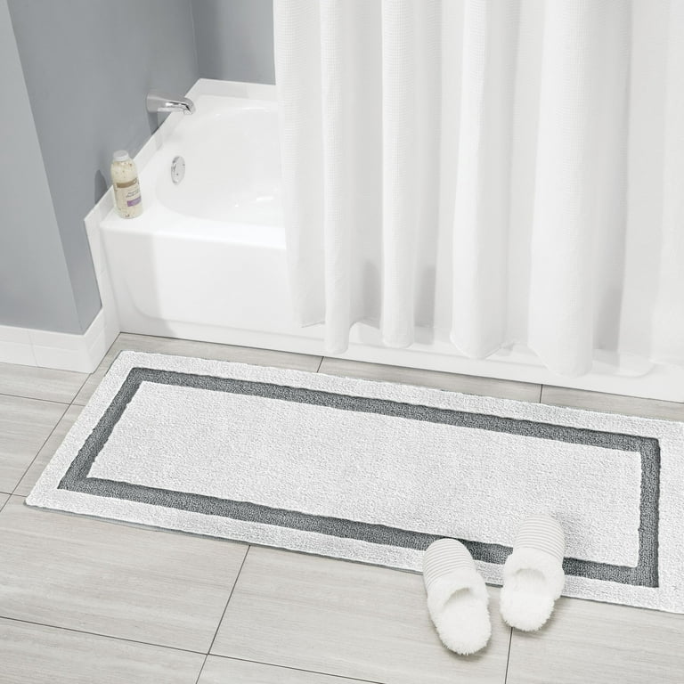 mDesign Large Bath Mat Runner Non-Skid Bathroom Runner Rug White/Gray