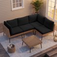 thumbnail image 2 of LazySunsets 5-Piece Black All Weather Wicker Patio Sectional Conversation Set, Thick Water Resistant Cushions & Tempered Glass Coffee Table for Backyard Poolside Porch Garden, 2 of 7