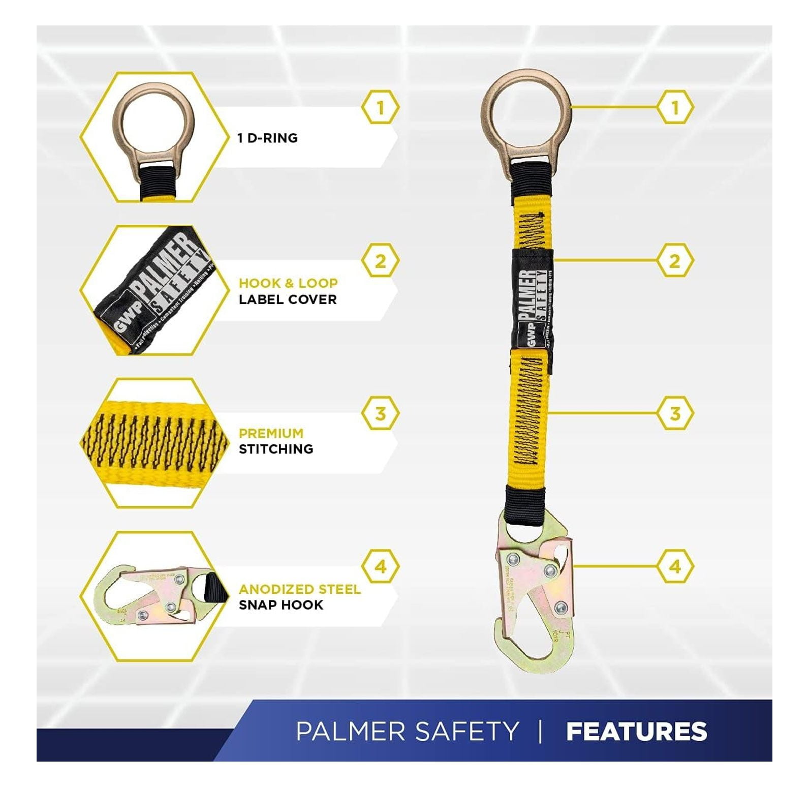 18" D-Ring Extender Fall Protection with 3/4" Snap Hook and D-Ring, Polyester Webbing with Chafe Guard, OSHA/ANSI Compliant (2-Pack)