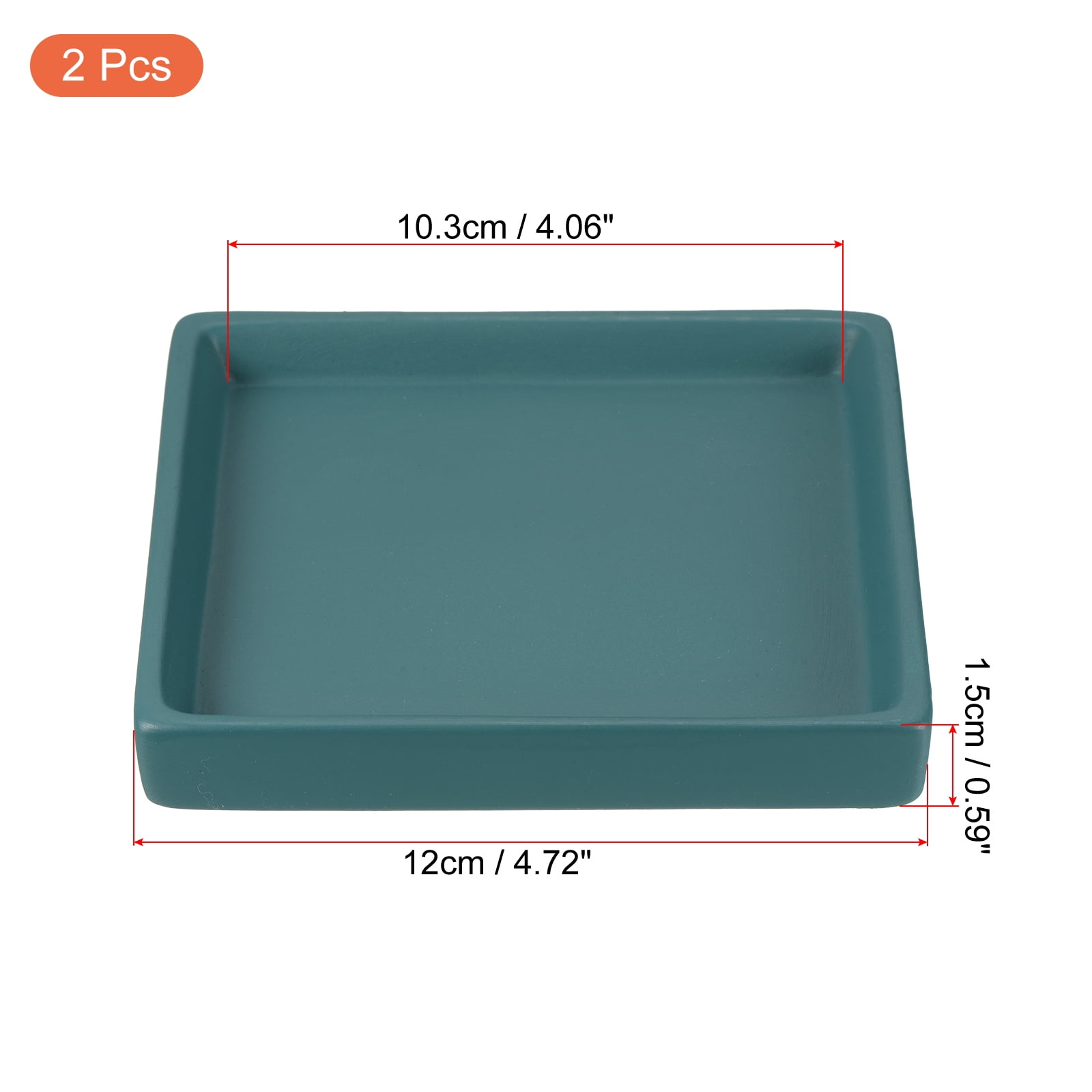Unique Bargains Ceramic Square Planter Saucer Flower Pot Drip Tray Coaster 2 Pack Cyan