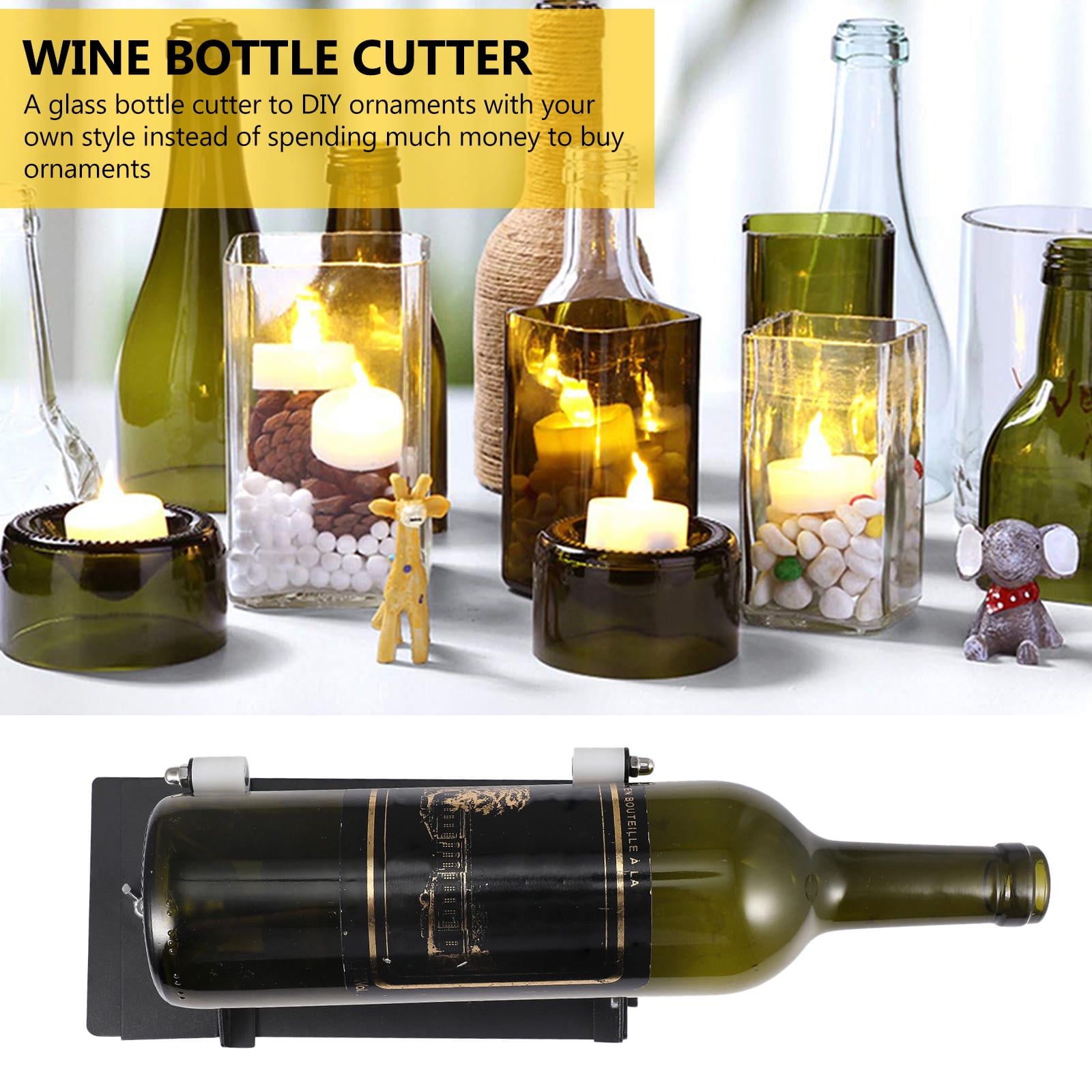 FENGGUIQU 1Set Glass Bottle Cutter Black Steel Rubber Adjustable for Wine Beer Bottle Cutting