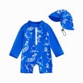 thumbnail image 4 of CAICJ98 Toddler Baby Boy Swimsuit UPF 50+ Sun Protection Zipper One Piece Bathing Suit Infant Beach Swimwear with Sun Hat (Blue,6-12 Months), 4 of 4