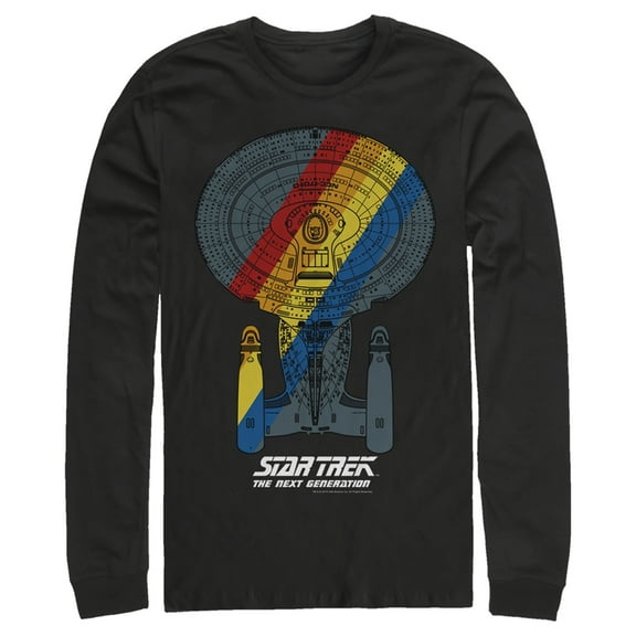 Men's Star Trek: The Next Generation USS Enterprise Rainbow Streak  Long Sleeve Shirt Black Small